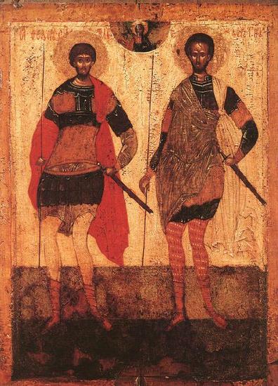 unknow artist Icon of St Theodore Stratilates and St Theodore Tyron oil painting image